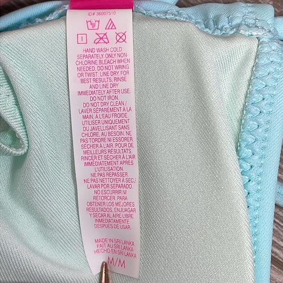 Victoria’s Secret Triangle Top PINK Ruched Ruffle Side Tie Bottom Leopard Blue M - Picture 13 of 15